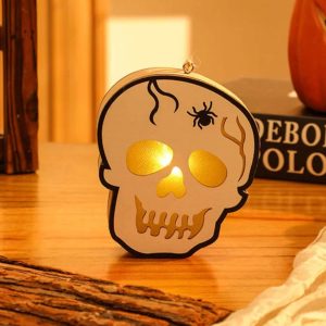 Halloween Wooden Pumpkin Lantern - Handheld Skull & Spider Nightlight Keychain Gift for Lovers