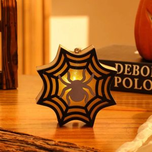 Halloween Wooden Pumpkin Lantern - Handheld Skull & Spider Nightlight Keychain Gift for Lovers