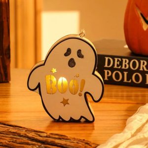 Halloween Wooden Pumpkin Lantern - Handheld Skull & Spider Nightlight Keychain Gift for Lovers