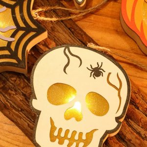 Halloween Wooden Pumpkin Lantern - Handheld Skull & Spider Nightlight Keychain Gift for Lovers