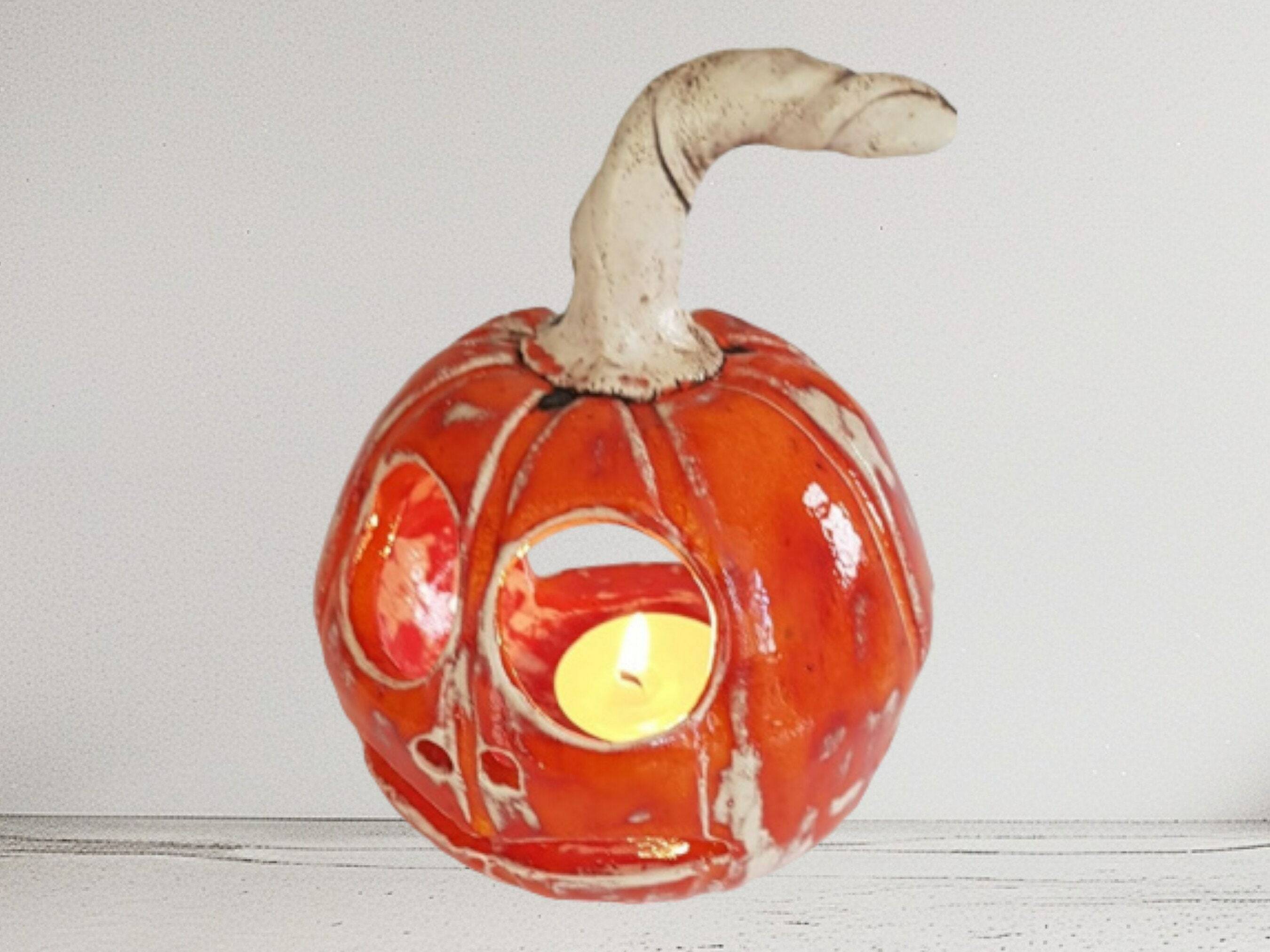 Handmade Multicolored Ceramic Pumpkin Candle Holder - 10cm Tall, Ideal for Autumn and Holiday Gifts