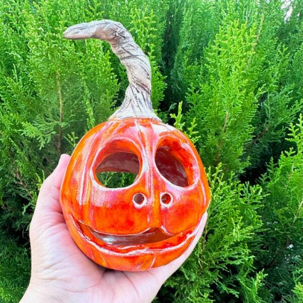 Handmade Multicolored Ceramic Pumpkin Candle Holder - 10cm Tall, Ideal for Autumn and Holiday Gifts