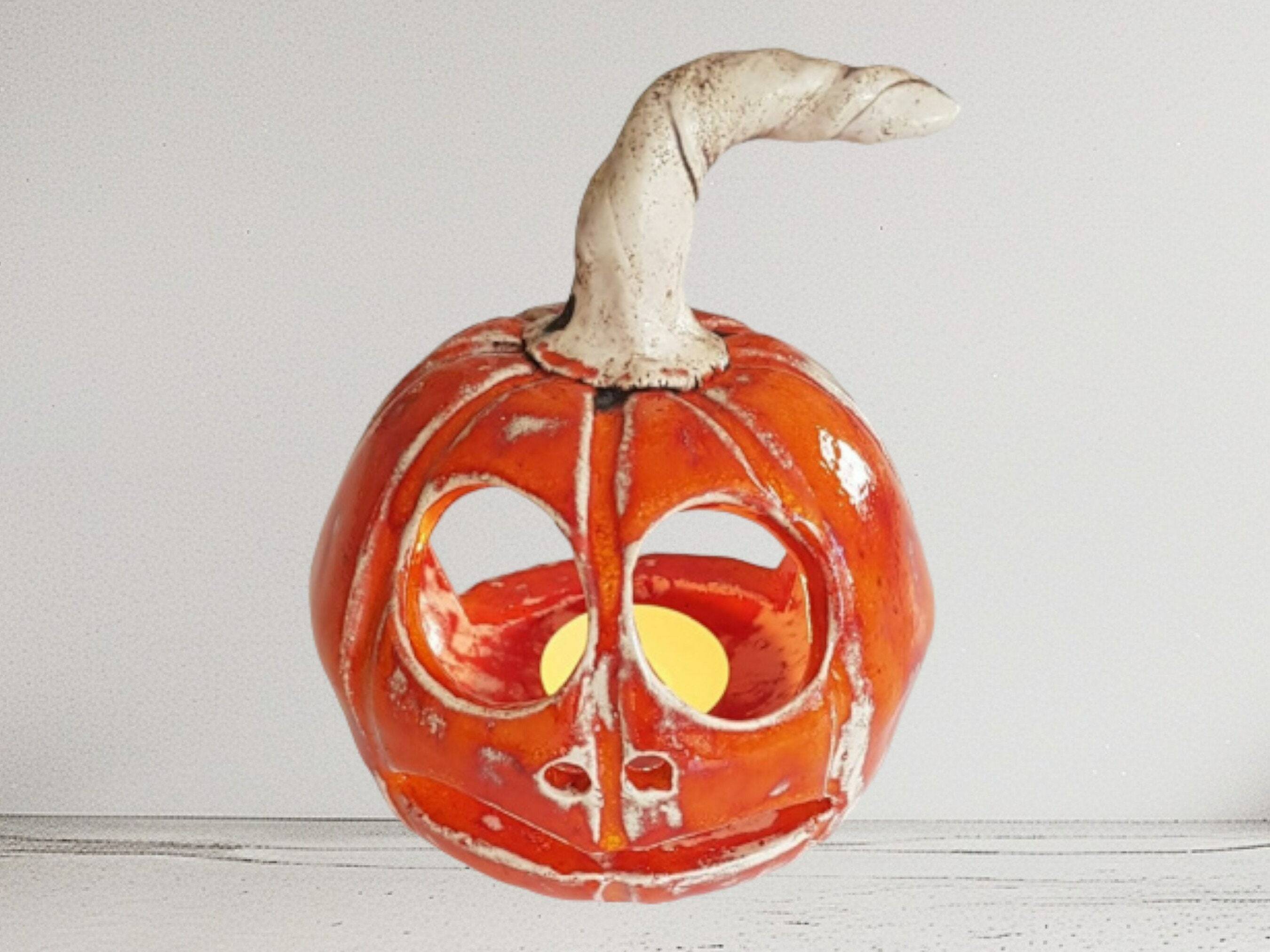 Handmade Multicolored Ceramic Pumpkin Candle Holder - 10cm Tall, Ideal for Autumn and Holiday Gifts