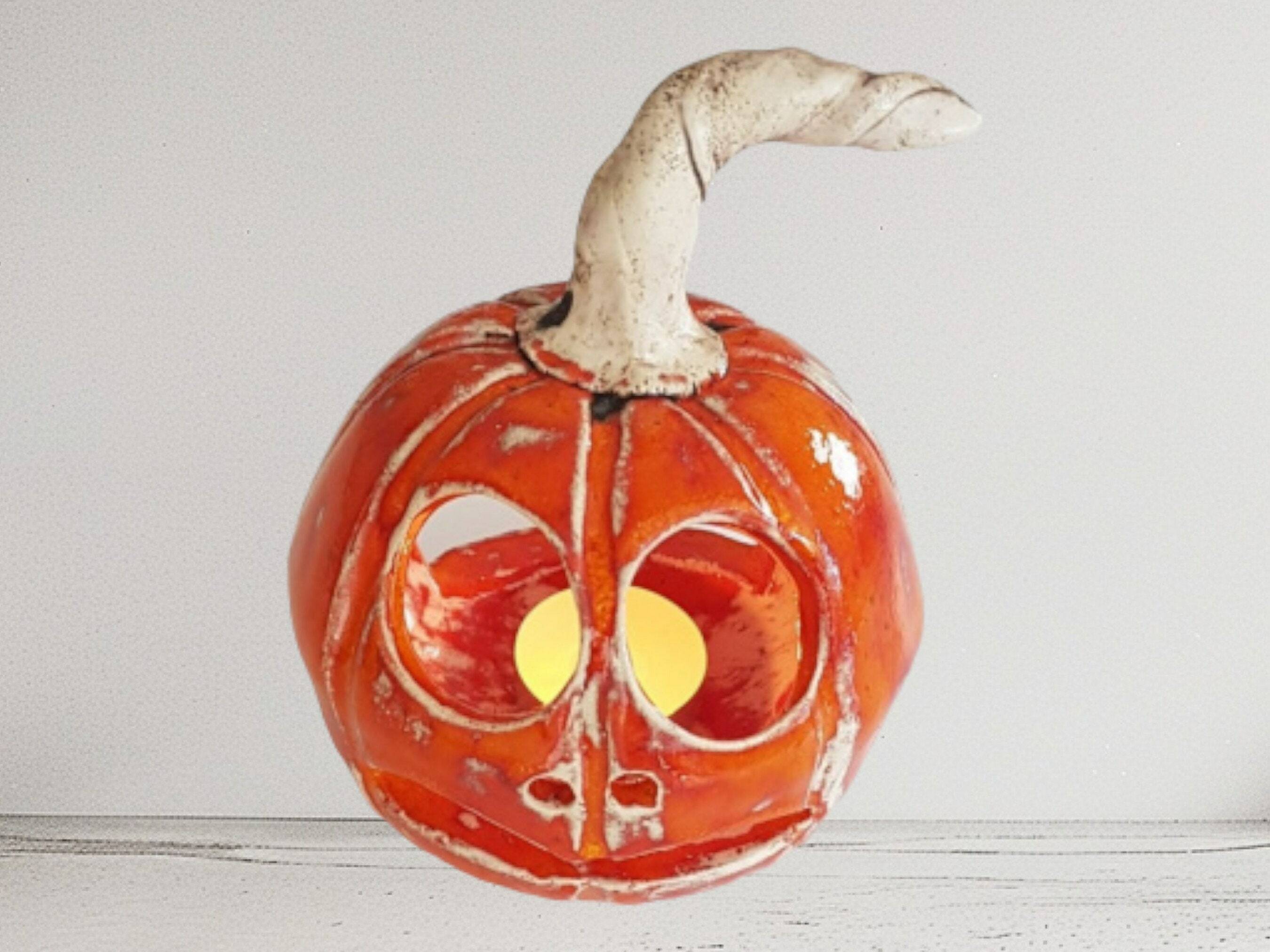 Handmade Multicolored Ceramic Pumpkin Candle Holder - 10cm Tall, Ideal for Autumn and Holiday Gifts