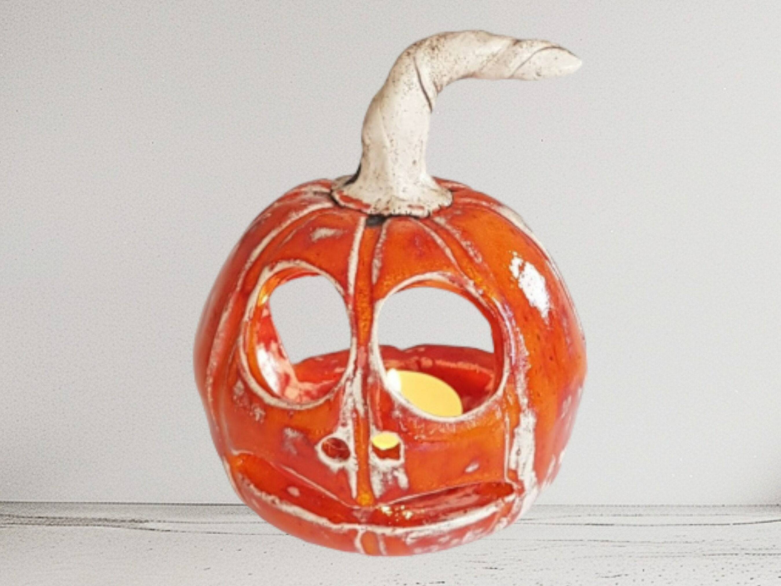 Handmade Multicolored Ceramic Pumpkin Candle Holder - 10cm Tall, Ideal for Autumn and Holiday Gifts