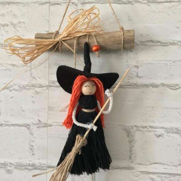 Handmade Sweet Witch Macrame Wall Hanging - 14x24cm - Unique Multicolored Gift for Holidays