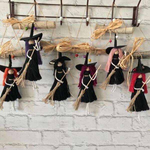 Handmade Sweet Witch Macrame Wall Hanging - 14x24cm - Unique Multicolored Gift for Holidays