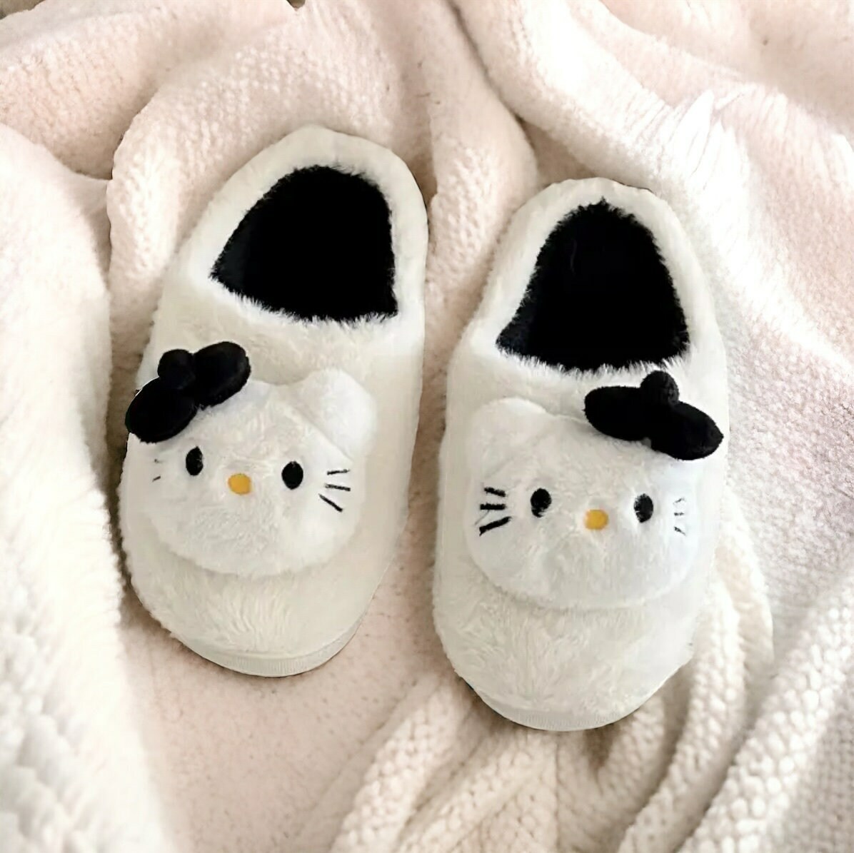 Hello Kitty Fluffy Slippers for Women and Men - Cute Cartoon Home Footwear, Perfect Holiday Gift