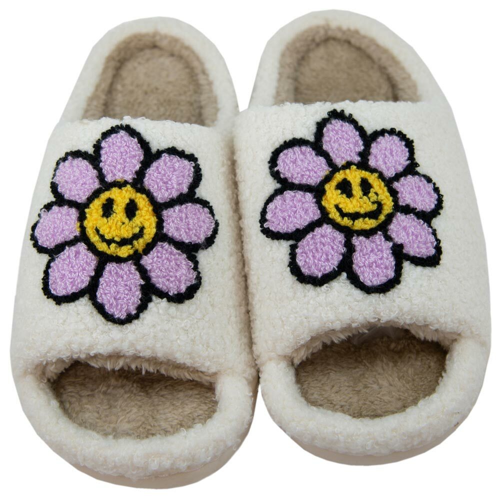 Lavender Daisy Happy Face Open-Toed Slippers - Perfect Gifts and Special Occasions