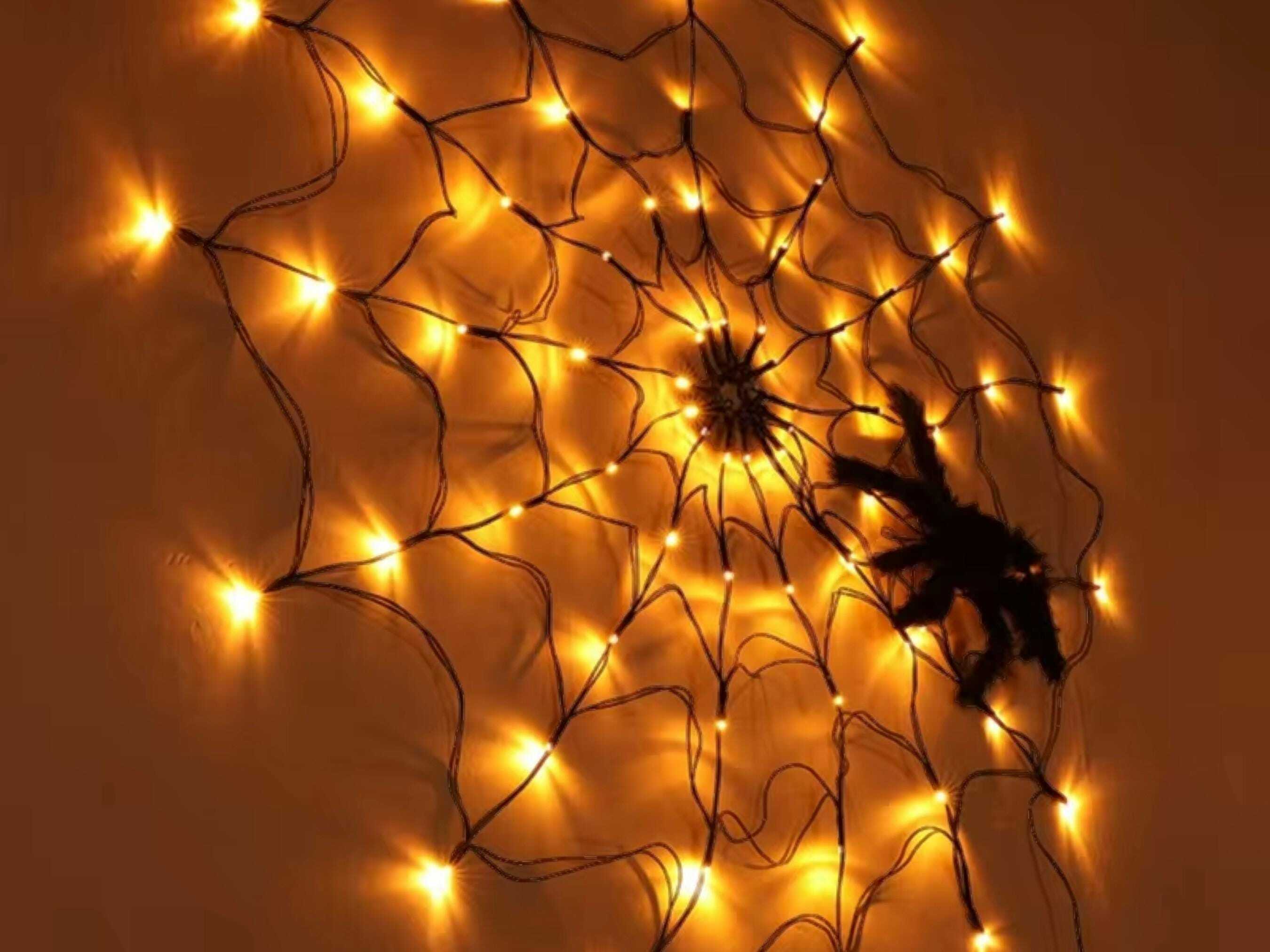 LED Spider Web String Lights with Remote - 8 Modes for Indoor/Outdoor Halloween Decor Gift