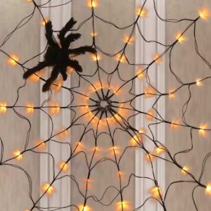 LED Spider Web String Lights with Remote - 8 Modes for Indoor/Outdoor Halloween Decor Gift