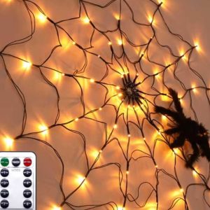 LED Spider Web String Lights with Remote - 8 Modes for Indoor/Outdoor Halloween Decor Gift