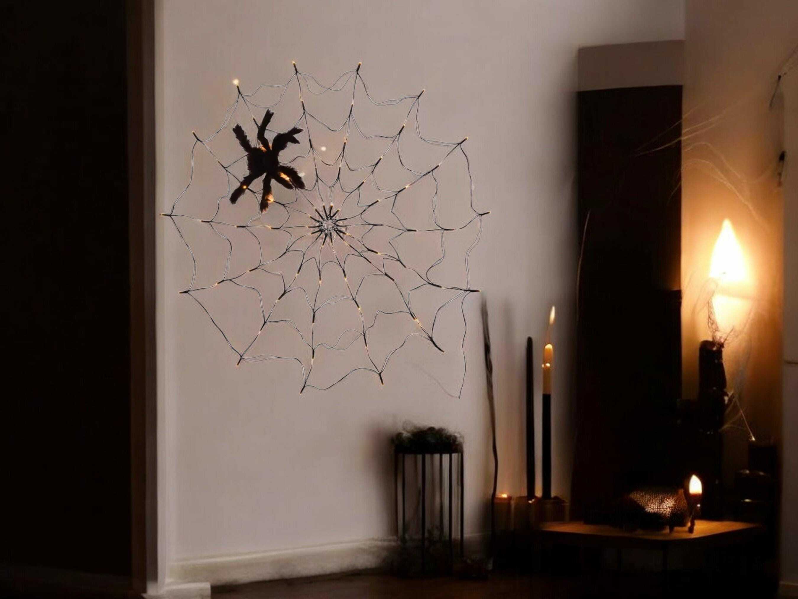 LED Spider Web String Lights with Remote - 8 Modes for Indoor/Outdoor Halloween Decor Gift