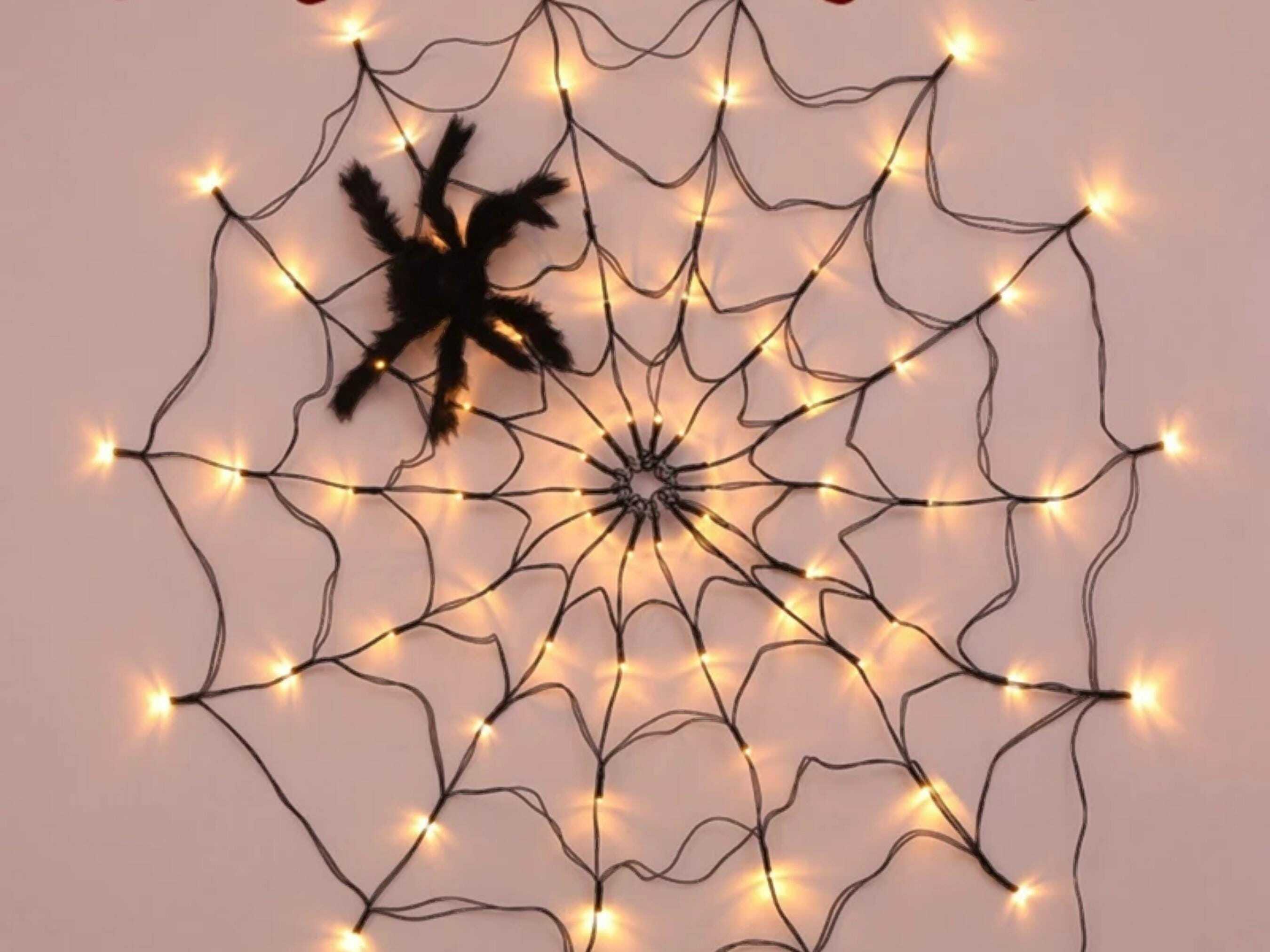 LED Spider Web String Lights with Remote - 8 Modes for Indoor/Outdoor Halloween Decor Gift