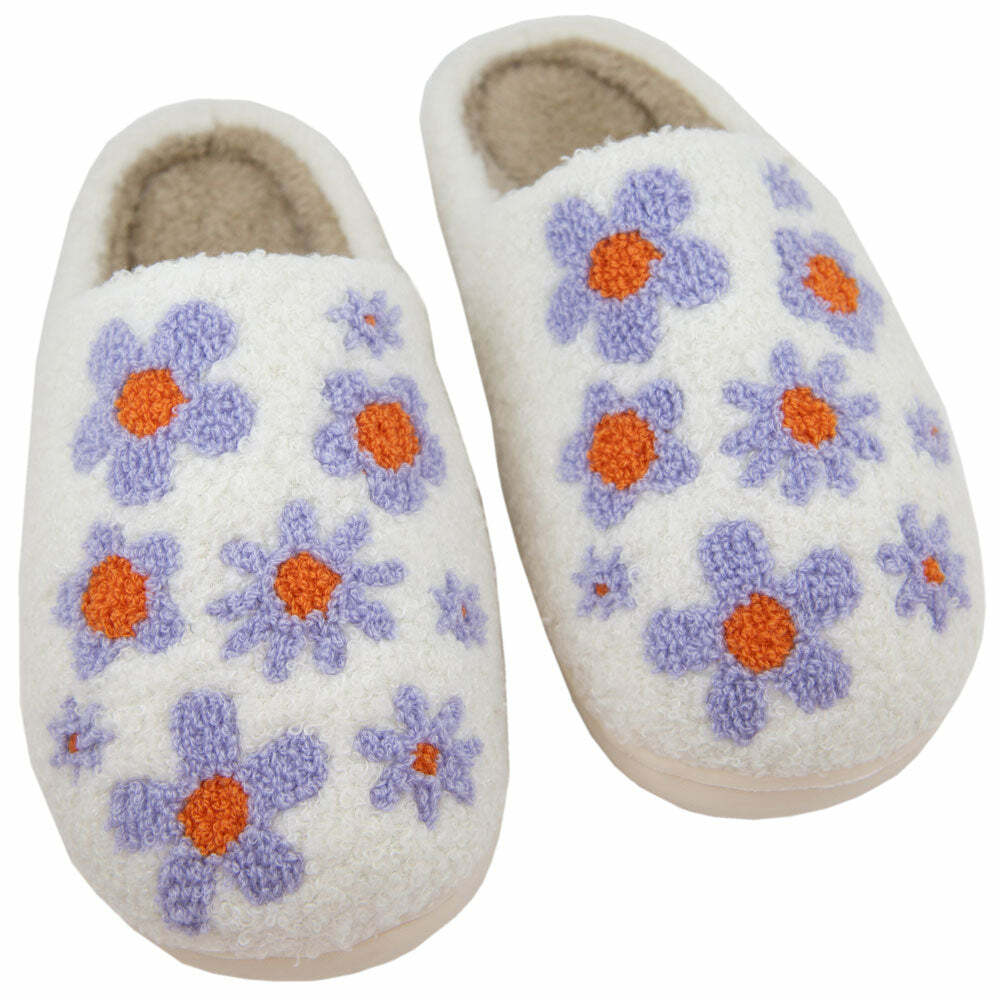 Lilac Daisy Fuzzy Slippers - Cozy Gift for Loved OnesHoliday Season