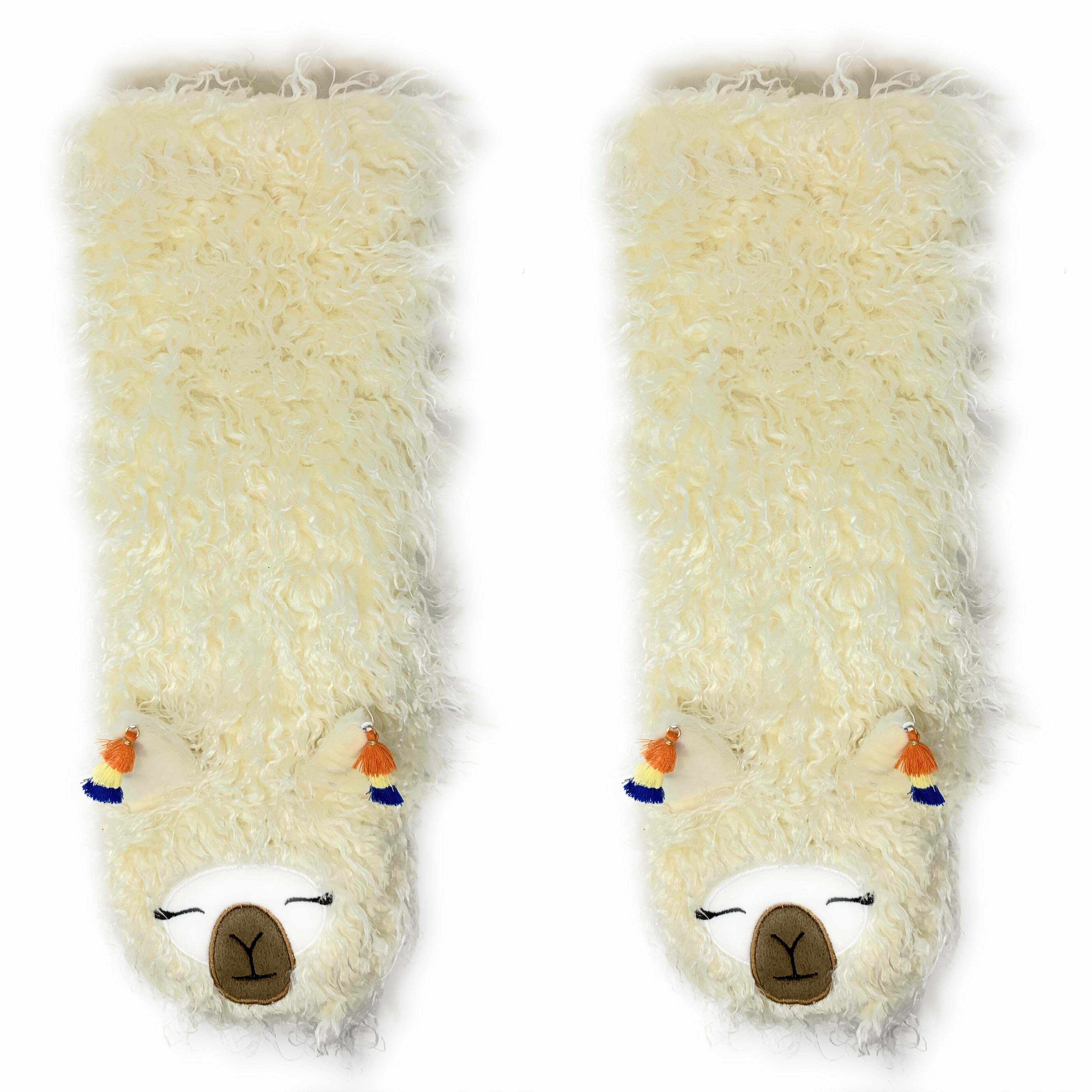 Llama Llama White Plush Slipper Socks - Perfect Holiday Gift for Loved Ones