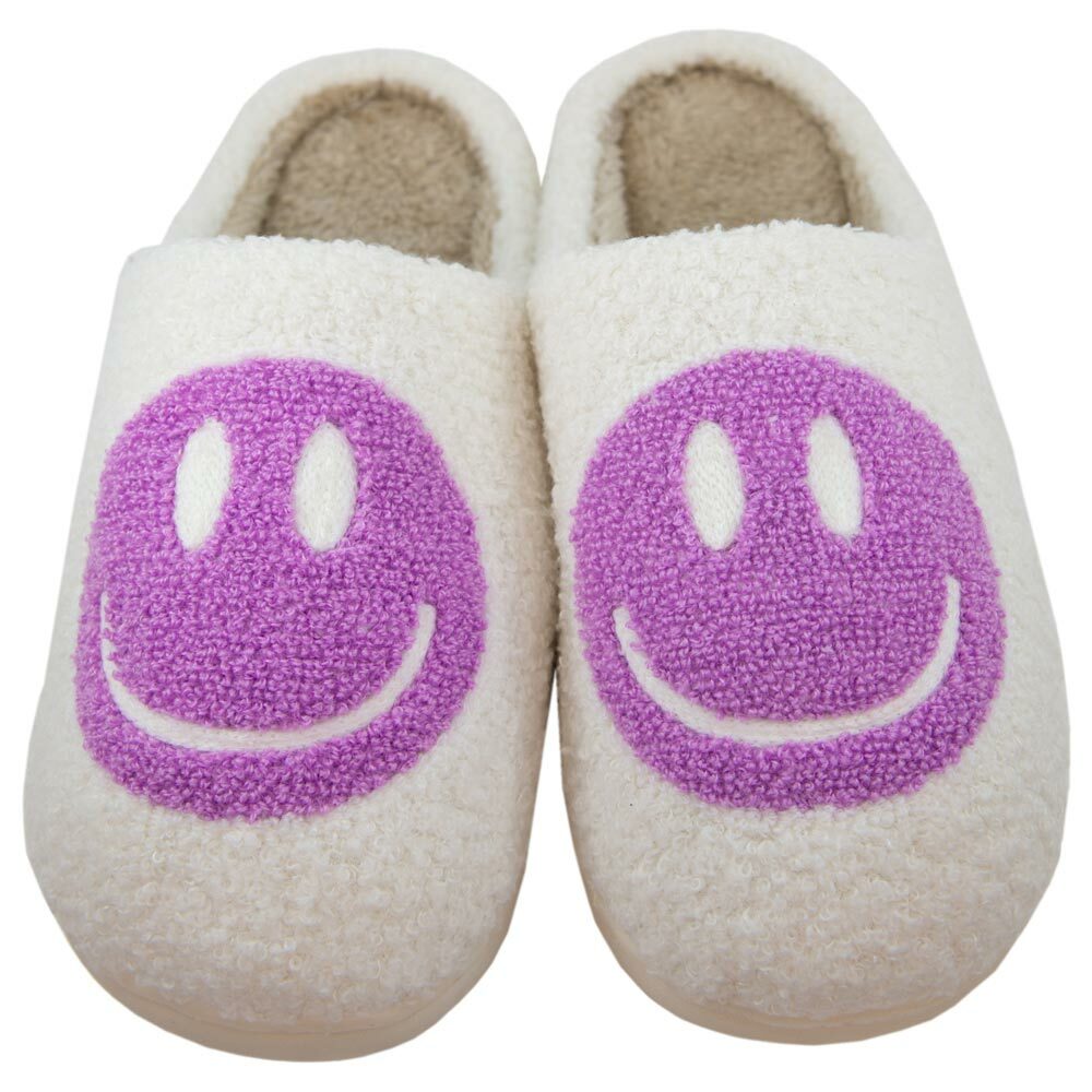 Orchid Happy Face Sherpa Slippers - Cozy Gift for Loved OnesHoliday Season