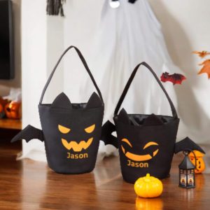 Personalized Halloween Tote Bag - Custom Large Linen Trick or Treat Bag for Holiday Gifting