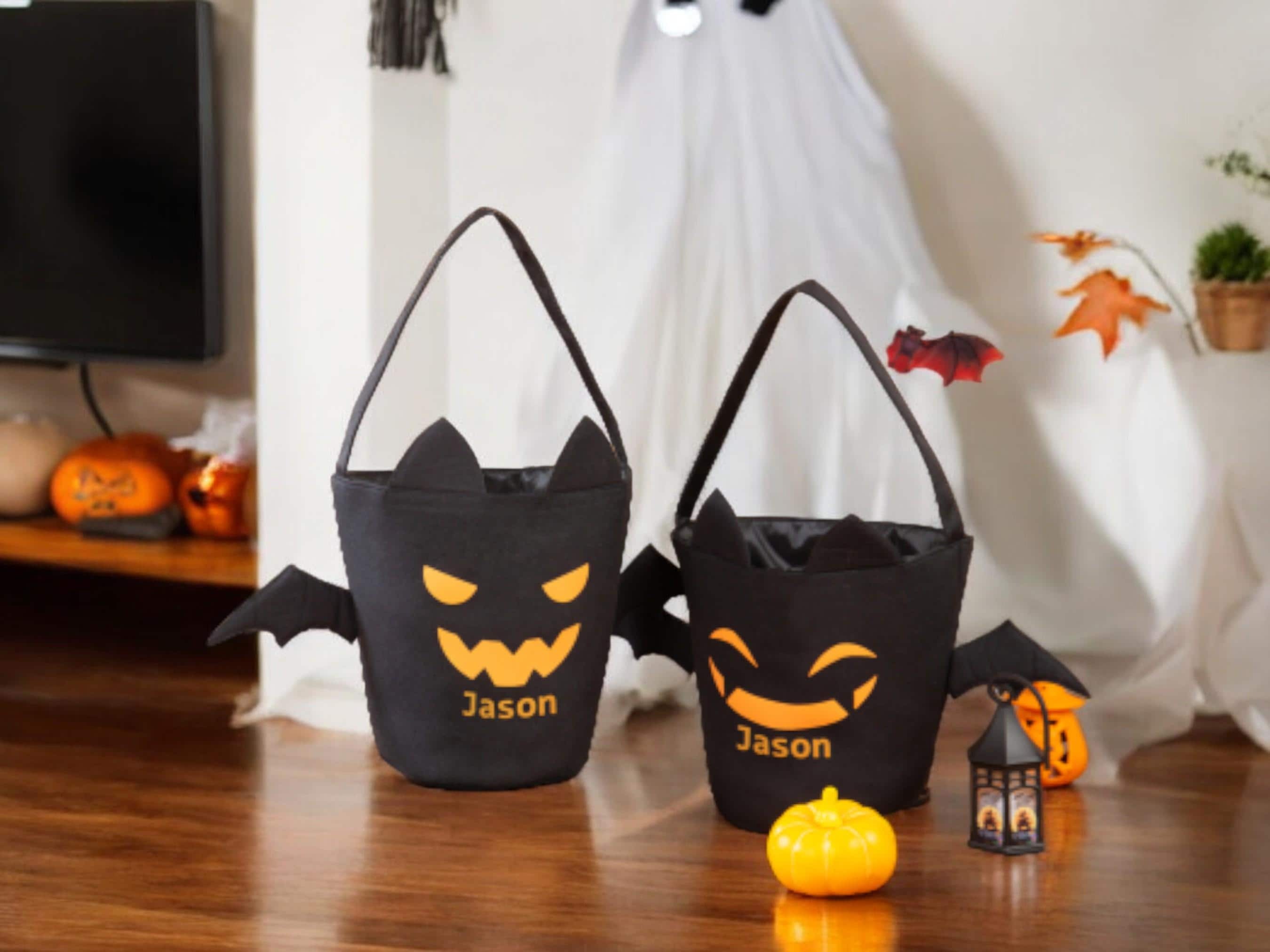 Personalized Halloween Tote Bag - Custom Large Linen Trick or Treat Bag for Holiday Gifting