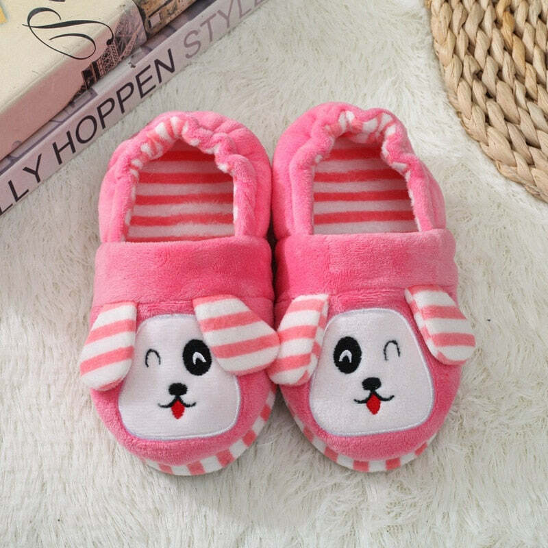 Pink Stripe Dog Slippers for Kids - Perfect Gift for Halloween, Christmas, Valentine