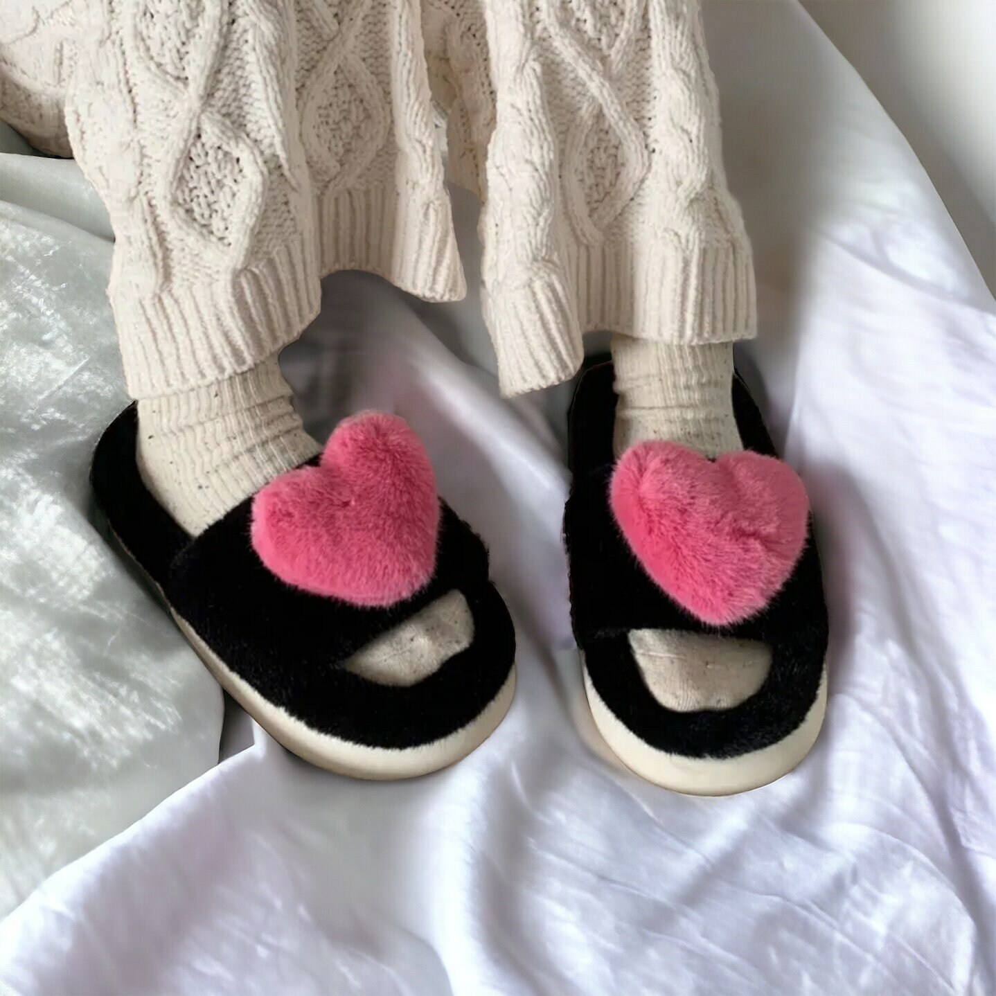 Plush Heart Slippers for Women - Cute Stuffed House Slippers, Perfect Valentine Gift