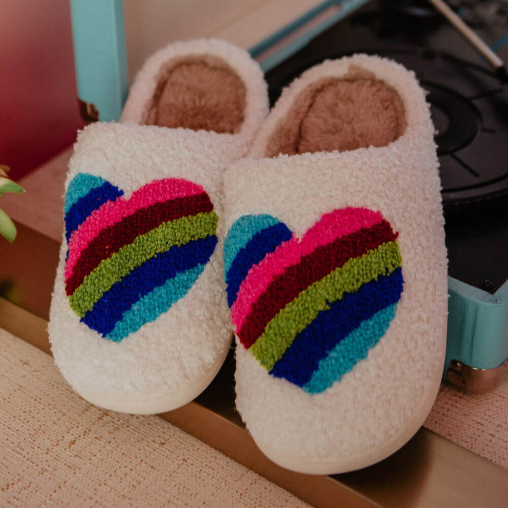 Rainbow Heart Slippers - Cozy Gift for Loved OnesHoliday Season