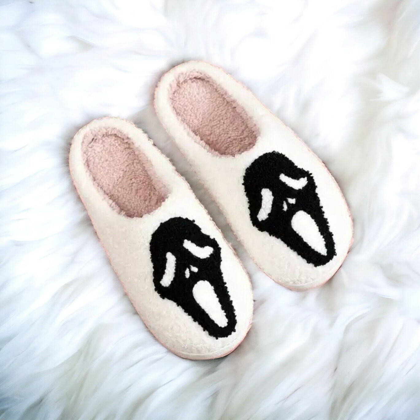 Scream Mask Fluffy Slippers for Women and Men - Cute Horror Home Footwear Gift for Holidays