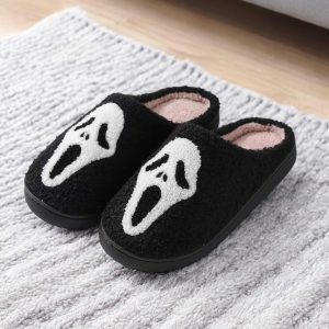 Skull Cartoon Winter Cotton Slippers - Cozy Plush Indoor Footwear for Couples - Ideal Halloween Gift