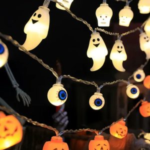 Spooky Halloween LED Lanterns - Pumpkin, Skull, and Eyeball String Lights for Festive Decor