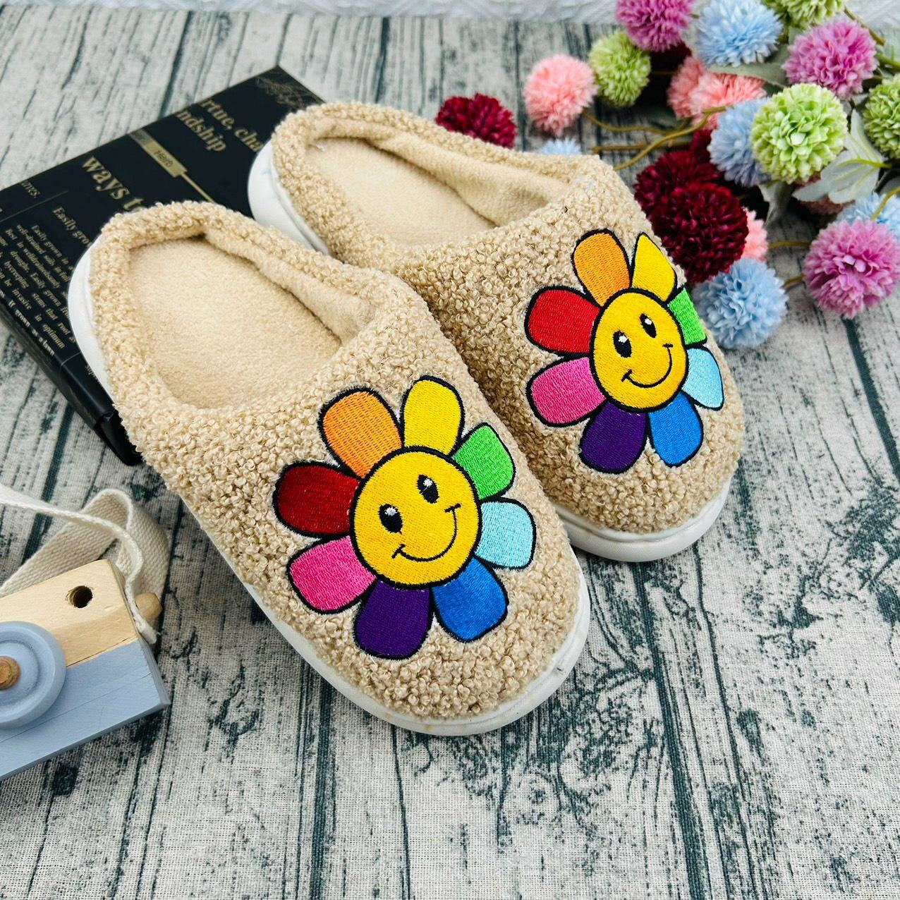 Sunflower Handmade Fluffy Slippers - Cozy Soft Indoor House Shoes, Perfect Gift for Her