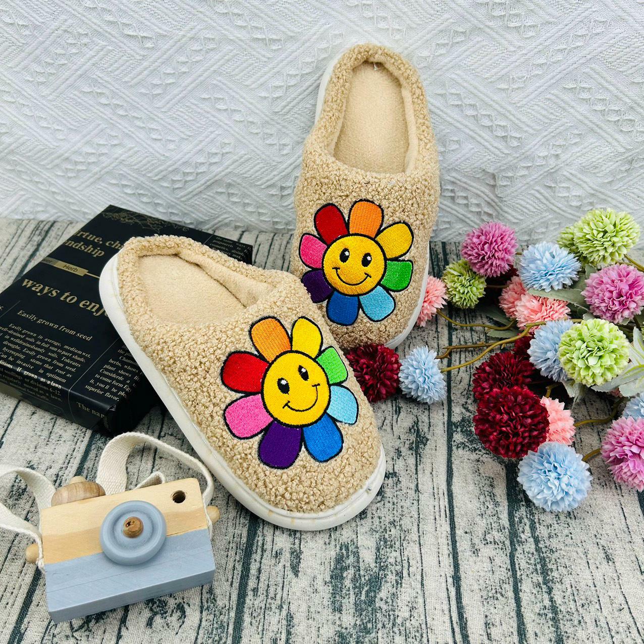 Sunflower Handmade Fluffy Slippers - Cozy Soft Indoor House Shoes, Perfect Gift for Her