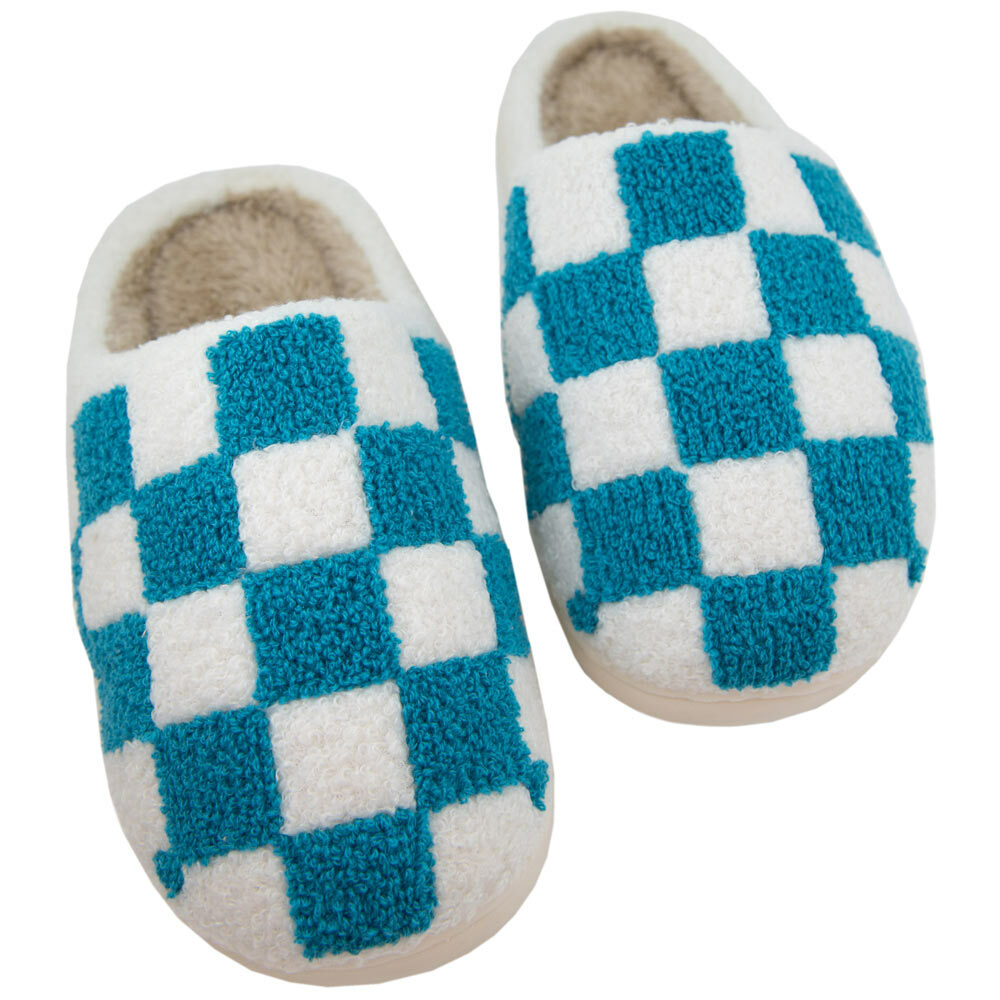 Teal Checkered Pattern Slippers - Perfect Gift for Halloween, Christmas, Valentine