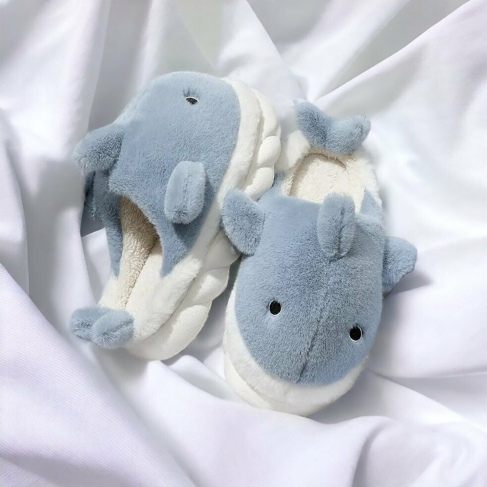 Whale Shark Fluffy Slippers for Women and Men - Cute Fuzzy House Slippers, Perfect Holiday Gift