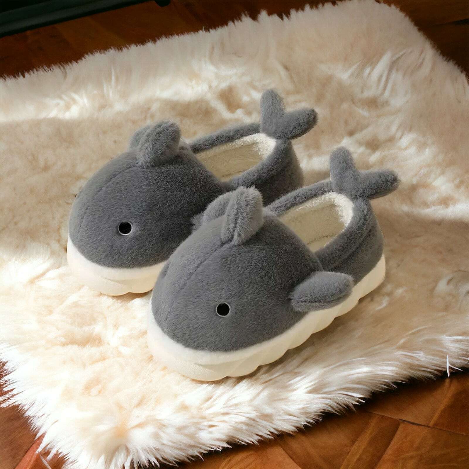 Whale Shark Fluffy Slippers for Women and Men - Cute Fuzzy House Slippers, Perfect Holiday Gift