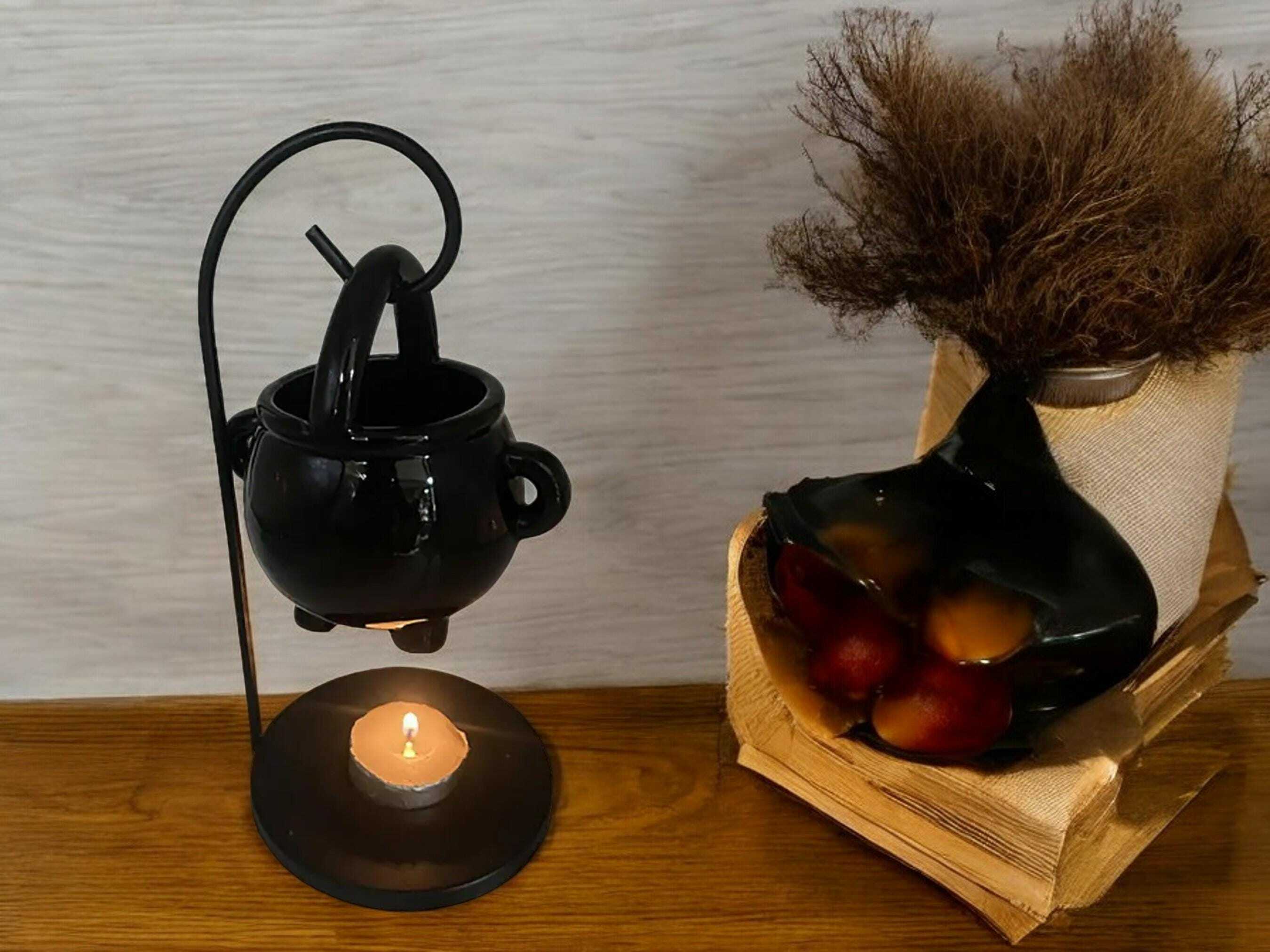 Witch Cauldron Wax Burner - Halloween Candle Holder & Aroma Diffuser for Essential Oils