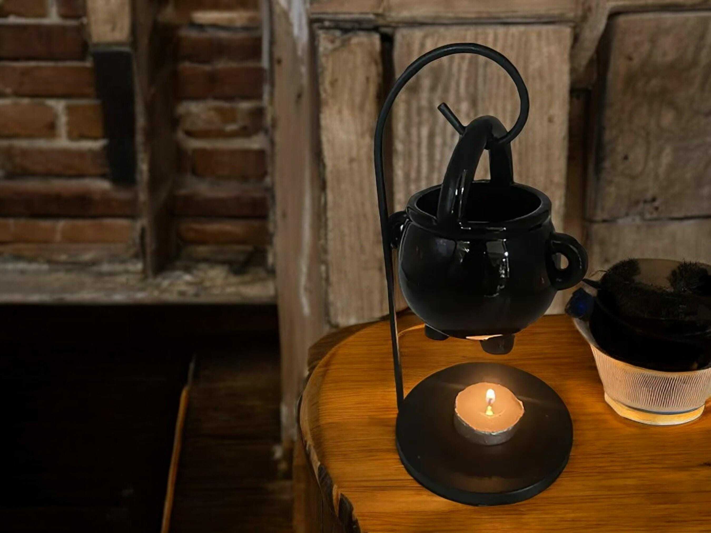 Witch Cauldron Wax Burner - Halloween Candle Holder & Aroma Diffuser for Essential Oils